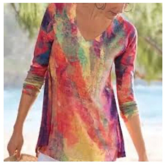 Soft Surroundings Plein De Couleurs Size Medium Knit Colorful Vibrant Rainbow Ar - Picture 1 of 7